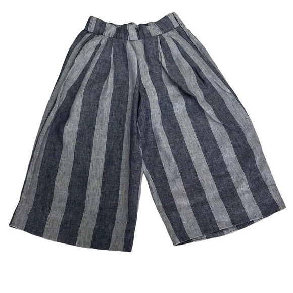 GAP White/Blue Striped Pleated Capri Palazzo Pants- 2 - Picture 1 of 7